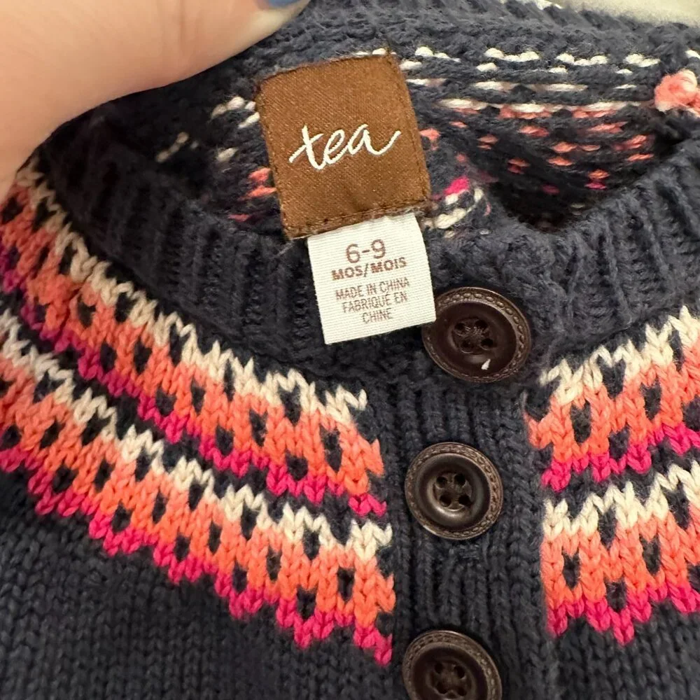 Tea Collection Navy cropped sweater, Infant girls 6-9m - Picture 2 of 3